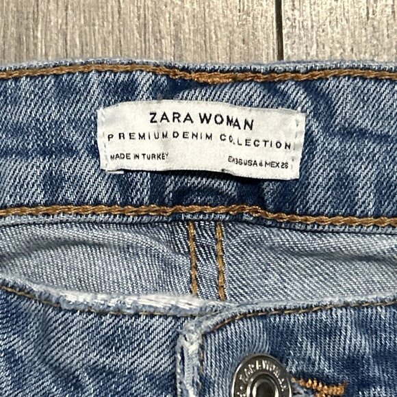 ZARA Women's Slim Boyfriend crop Jeans with Embroidery(Blue, US 4, EUR 36) - Picture 9 of 11